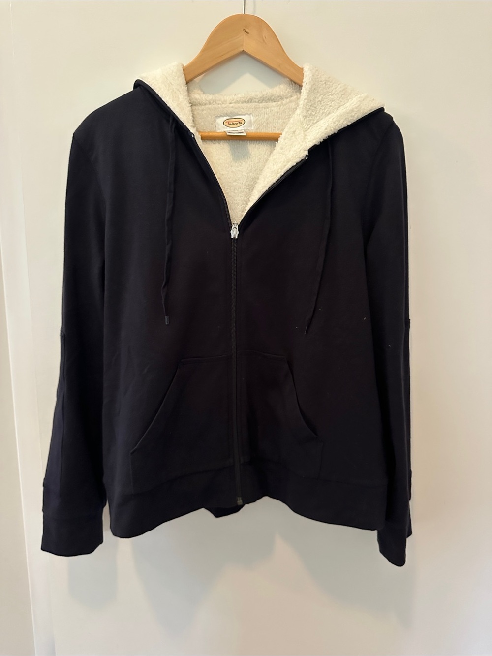 Talbots Dark Navy Zip-Up Teddy-Lined Hoodie with Cream Sherpa Hood